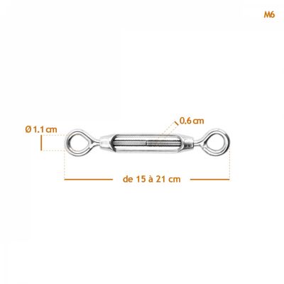 Lot de 5 tendeurs de fil réglables en acier inoxydable - Double oeillets - M6 - Linxor
