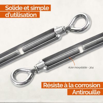 Lot de 5 tendeurs de fil réglables en acier inoxydable - Double oeillets - M6 - Linxor