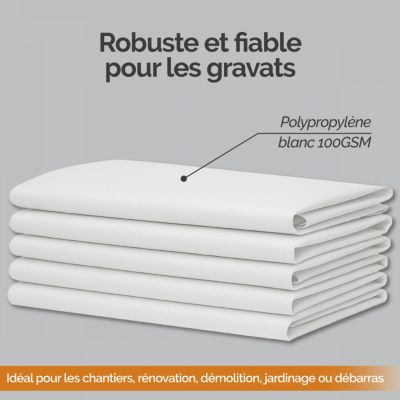 Lot de 50 sacs à gravats réutilisables en polypropylène haute qualité - 55 Kg - Blanc - Linxor
