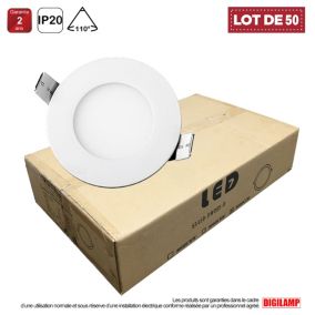 Lot de 50 Spot Encastrable Led Downlight Panel Extra plat 5w Blanc Froid 6000k