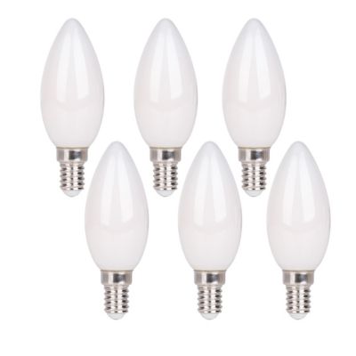 Lot de 6 ampoules LED avec douille E14, forme bougie 4 watts, en métal et verre, laiteux
