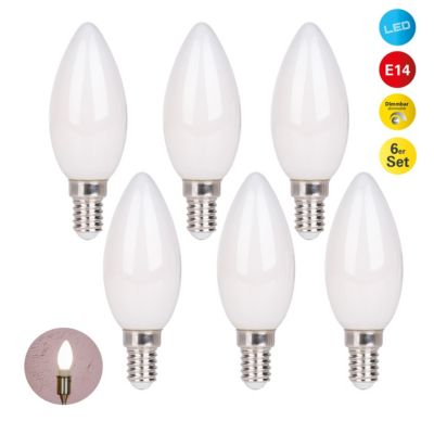 Lot de 6 ampoules LED avec douille E14, forme bougie 4 watts, en métal et verre, laiteux