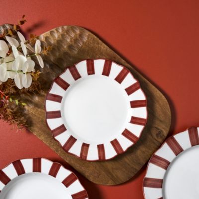 Lot de 6 Assiettes - HOME DECO FACTORY - Cleo - Rayées - Rouge et Blanc