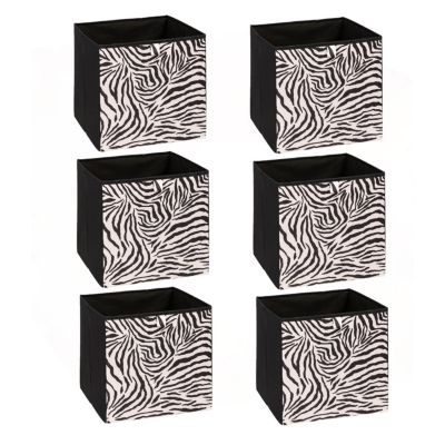 Lot de 6 boîtes de rangement cubes à motifs zèbre Noir, L. 31 x l. 31 x H. 31 cm, MIX'N MODUL