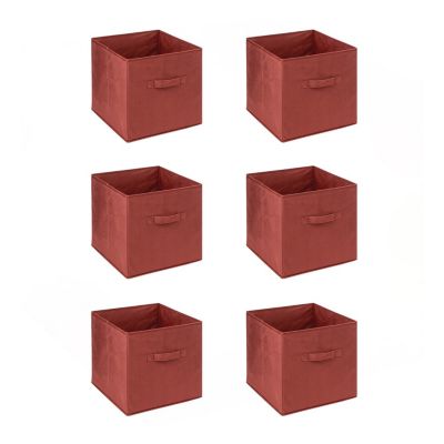 Lot de 6 boites de rangement cube en velours Rouge, L. 31 x l. 31 x H. 31 cm, MIX'N MODUL