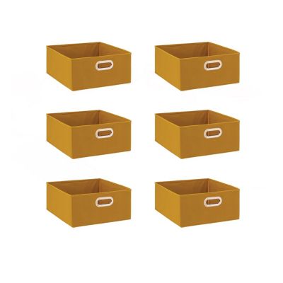 Lot de 6 boites de rangement rectangulaires en tissu Jaune, L. 31 x l. 31 x H. 15 cm, MIX'N MODUL