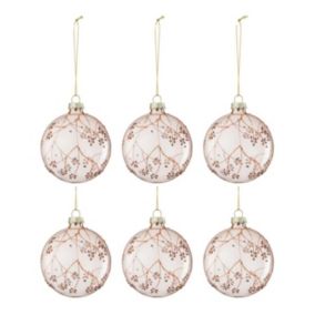 Lot de 6 Boules de Noël "Branches" 8cm Rose