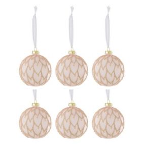 Lot de 6 Boules de Noël "Cœurs Perles" 8cm Rose