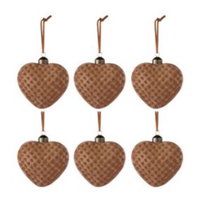 Lot de 6 Boules de Noël "Coeur" 10cm Marron