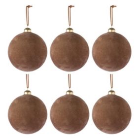 Lot de 6 Boules de Noël Déco "Velours" 8cm Ocre