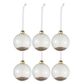 Lot de 6 Boules de Noël en Verre "Paillettes Or" 8cm Transparent