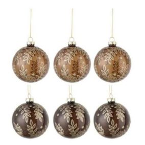 Lot de 6 Boules de Noël "Feuilles" 8cm Beige & Marron