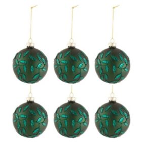 Lot de 6 Boules de Noël "Feuilles" 8cm Vert Mat