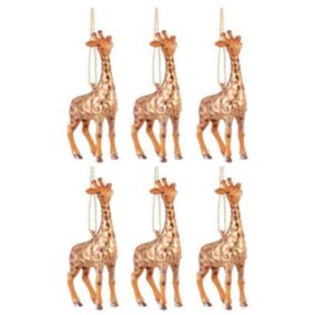 Lot de 6 Boules de Noël "Girafe" 13cm Marron