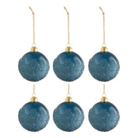 Lot de 6 Boules de Noël "Givrées" 8cm Bleu