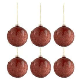 Lot de 6 Boules de Noël "Givrées" 8cm Bordeaux