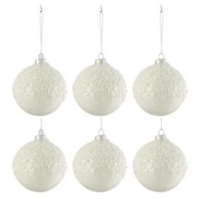 Lot de 6 Boules de Noël "Givre Brillant" 8cm Blanc