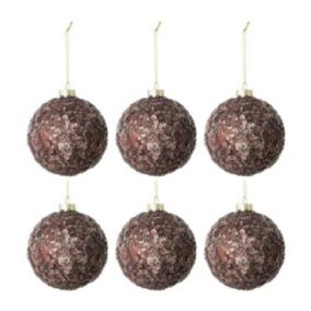 Lot de 6 Boules de Noël "Givres" 8cm Marron