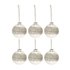 Lot de 6 Boules de Noël "Glace" 8cm Blanc & Argent