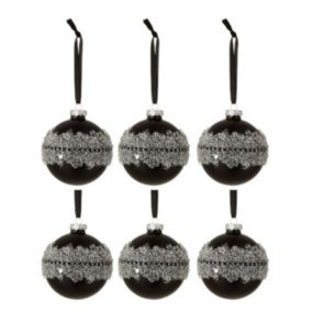 Lot de 6 Boules de Noël "Glace" 8cm Noir & Argent