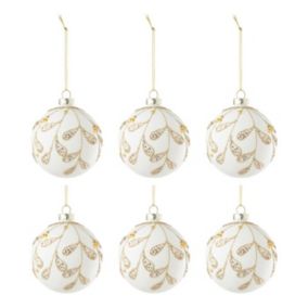 Lot de 6 Boules de Noël "Gouttes" 8cm Blanc & Or