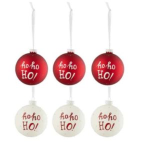 Lot de 6 Boules de Noël "Ho Ho Ho" 8cm Rouge & Blanc