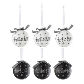 Lot de 6 Boules de Noël "Hohoho" 8cm Noir & Blanc