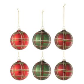 Lot de 6 Boules de Noël "Joël" 8cm Rouge & Vert