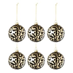 Lot de 6 Boules de Noël "Léopard" 8cm Or & Noir