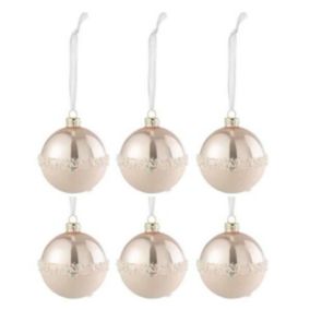 Lot de 6 Boules de Noël "Ligne Paillettes" 8cm Rose Clair