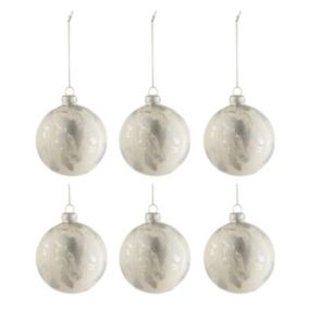 Lot de 6 Boules de Noël "Marbre" 8cm Blanc