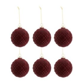 Lot de 6 Boules de Noël "Motifs" 8cm Bordeaux