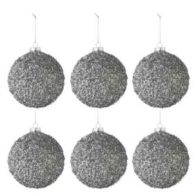 Lot de 6 Boules de Noël "Paillettes" 8cm Gris Fumé