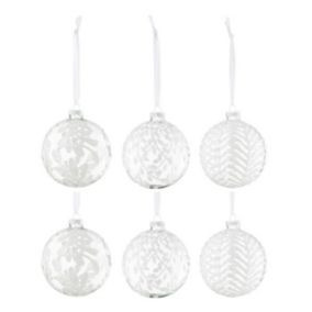 Lot de 6 Boules de Noël Paillettes "Gena" 10cm Blanc