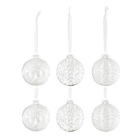 Lot de 6 Boules de Noël Paillettes "Gena" 8cm Blanc