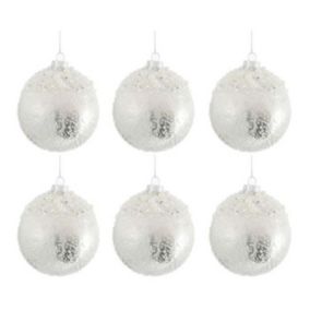 Lot de 6 Boules de Noël "Perle" 29cm Argent & Blanc