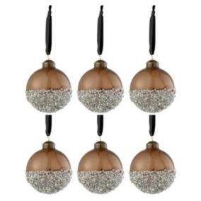 Lot de 6 Boules de Noël "Perles" 8cm Marron