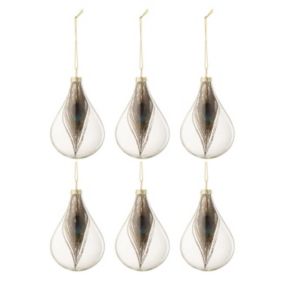 Lot de 6 Boules de Noël "Plumes" 11cm Transparent