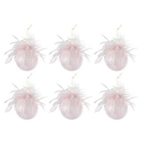 Lot de 6 Boules de Noël "Plumes Déco" 8cm Rose