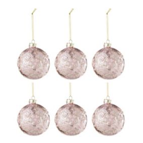 Lot de 6 Boules de Noël "Rosie" 8cm Rose