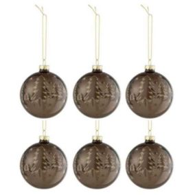 Lot de 6 Boules de Noël "Sapin" 8cm Marron