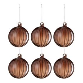 Lot de 6 Boules de Noël "Strie" 8cm Marron Foncé