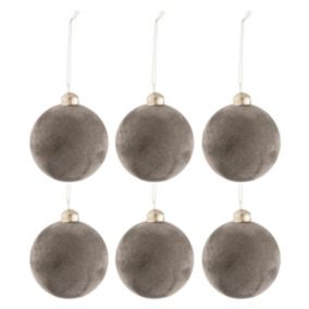 Lot de 6 Boules de Noël "Velours" 8cm Gris