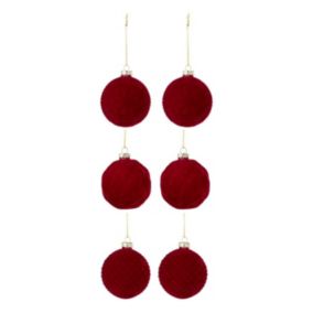 Lot de 6 Boules de Noël Velours "Caro" 8cm Rouge