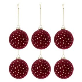 Lot de 6 Boules de Noël Velours "Ely" 8cm Bordeaux