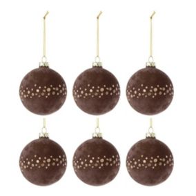 Lot de 6 Boules de Noël Velours "Lita" 8cm Marron