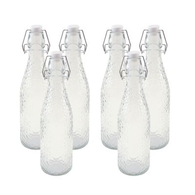 Lot de 6 Bouteille en Verre Facetté Style Cristal avec Fermeture Hermétique, capacité 0,5L - Hauteur 27,4 x Diamètre 7 cm