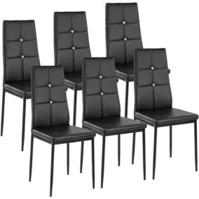 Lot de 6 Chaise Intérieur Noir avec Bouton Diamant Design Salle à Manger