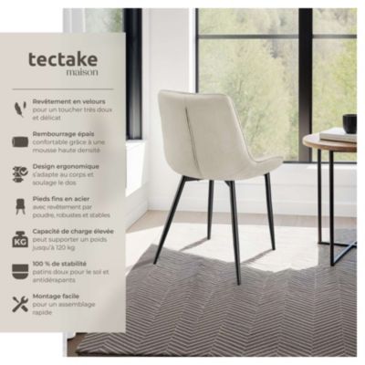 Lot de 6 chaise tectake velours 82.5 cm beige