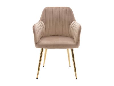 Lot de 6 chaises avec accoudoirs en velours et métal doré - Beige - ELEANA